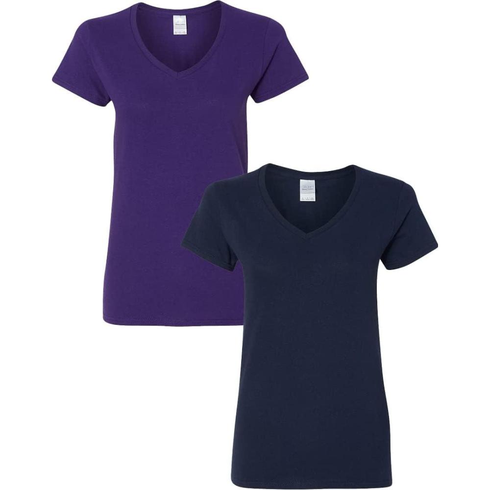 imageGildan Womens Heavy Cotton VNeck TShirt 2PackPurpleNavy