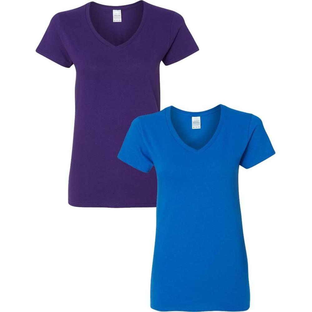 imageGildan Womens Heavy Cotton VNeck TShirt 2PackPurpleRoyal