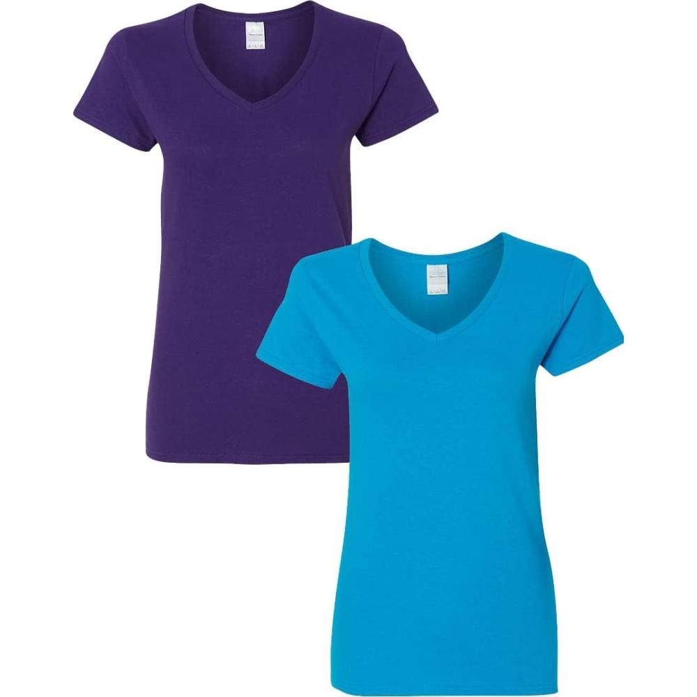 imageGildan Womens Heavy Cotton VNeck TShirt 2PackPurpleSapphire