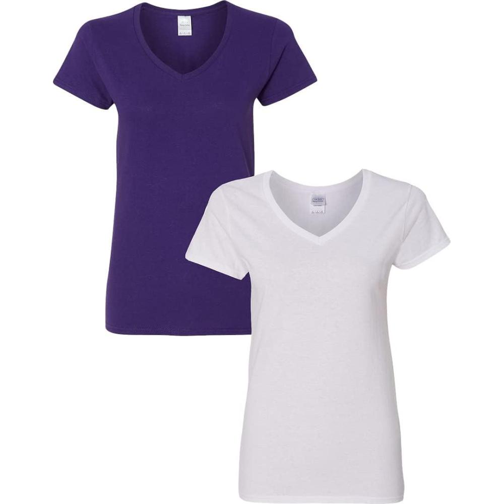 imageGildan Womens Heavy Cotton VNeck TShirt 2PackPurpleWhite