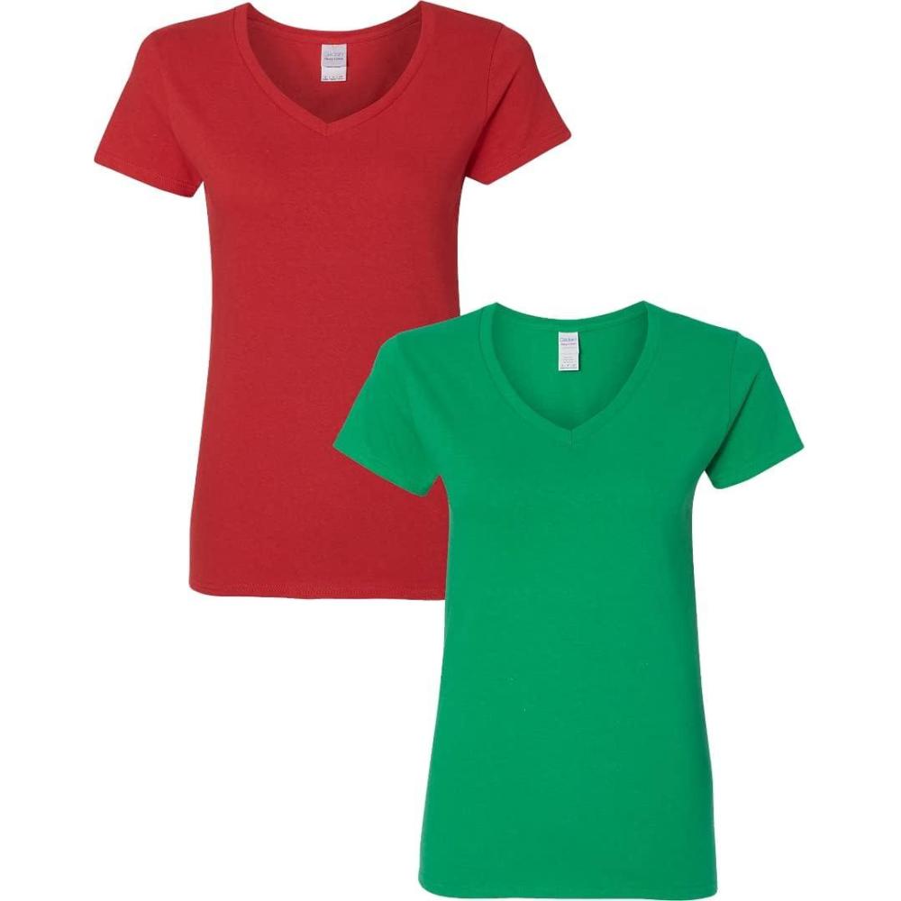 imageGildan Womens Heavy Cotton VNeck TShirt 2PackRedIrish Green