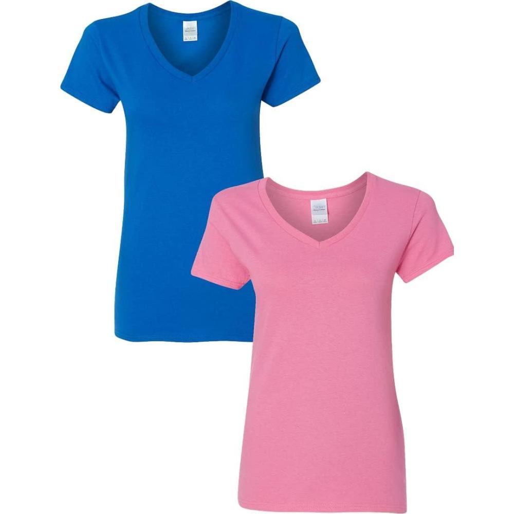 imageGildan Womens Heavy Cotton VNeck TShirt 2PackRoyalAzalea