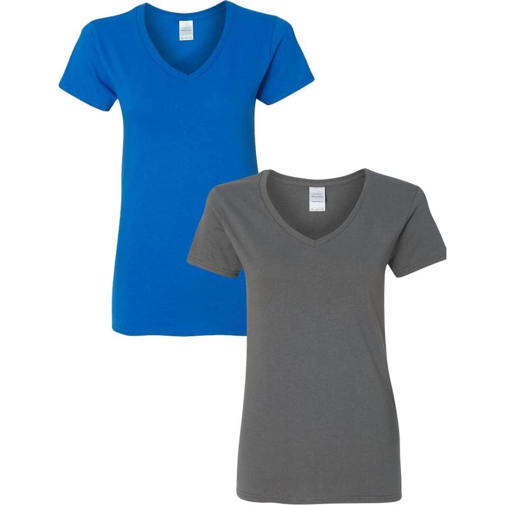 imageGildan Womens Heavy Cotton VNeck TShirt 2PackRoyalCharcoal