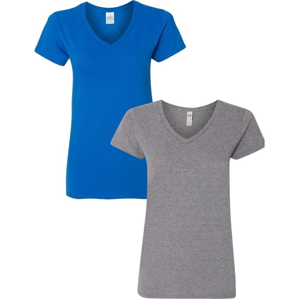 imageGildan Womens Heavy Cotton VNeck TShirt 2PackRoyalGraphite Heather