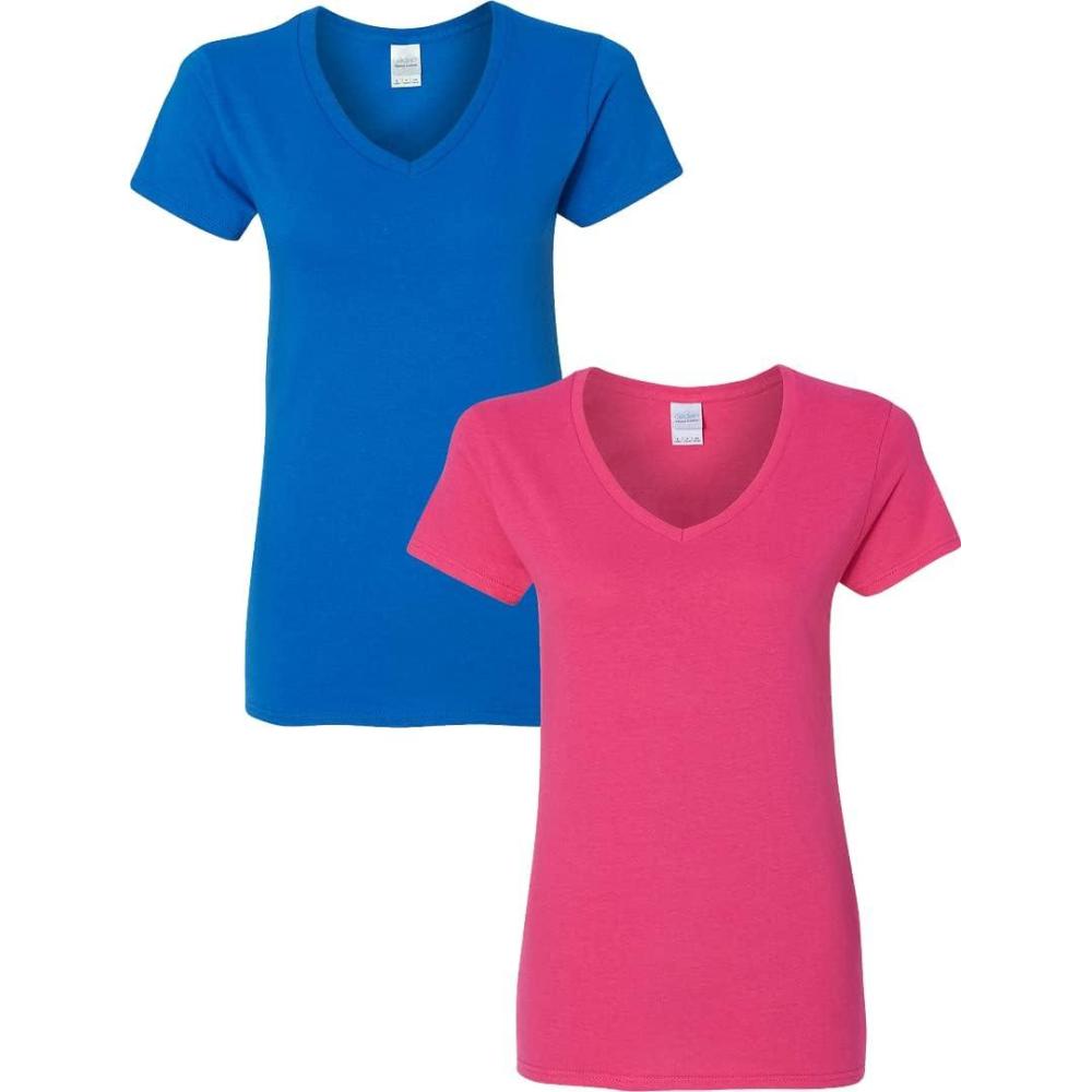 imageGildan Womens Heavy Cotton VNeck TShirt 2PackRoyalHeliconia