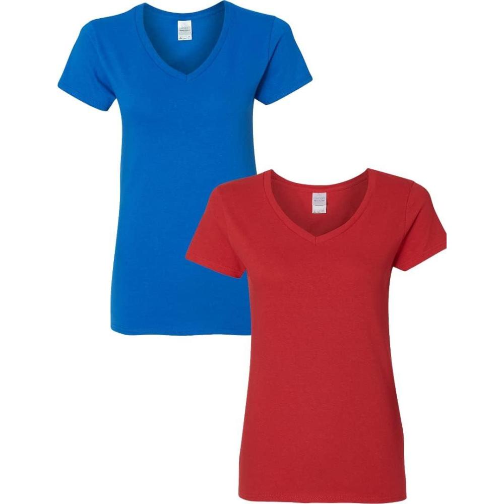 imageGildan Womens Heavy Cotton VNeck TShirt 2PackRoyalRed