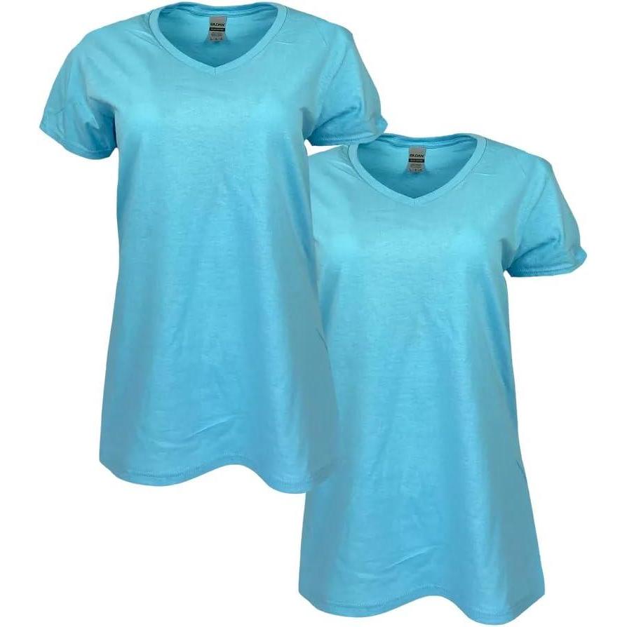 imageGildan Womens Heavy Cotton VNeck TShirt 2PackSapphire Blue