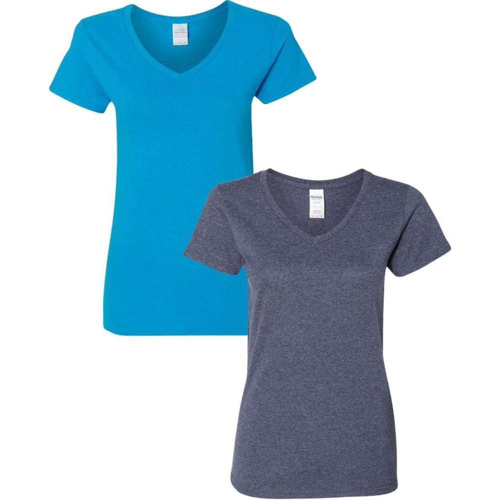 imageGildan Womens Heavy Cotton VNeck TShirt 2PackSapphireHeather Navy