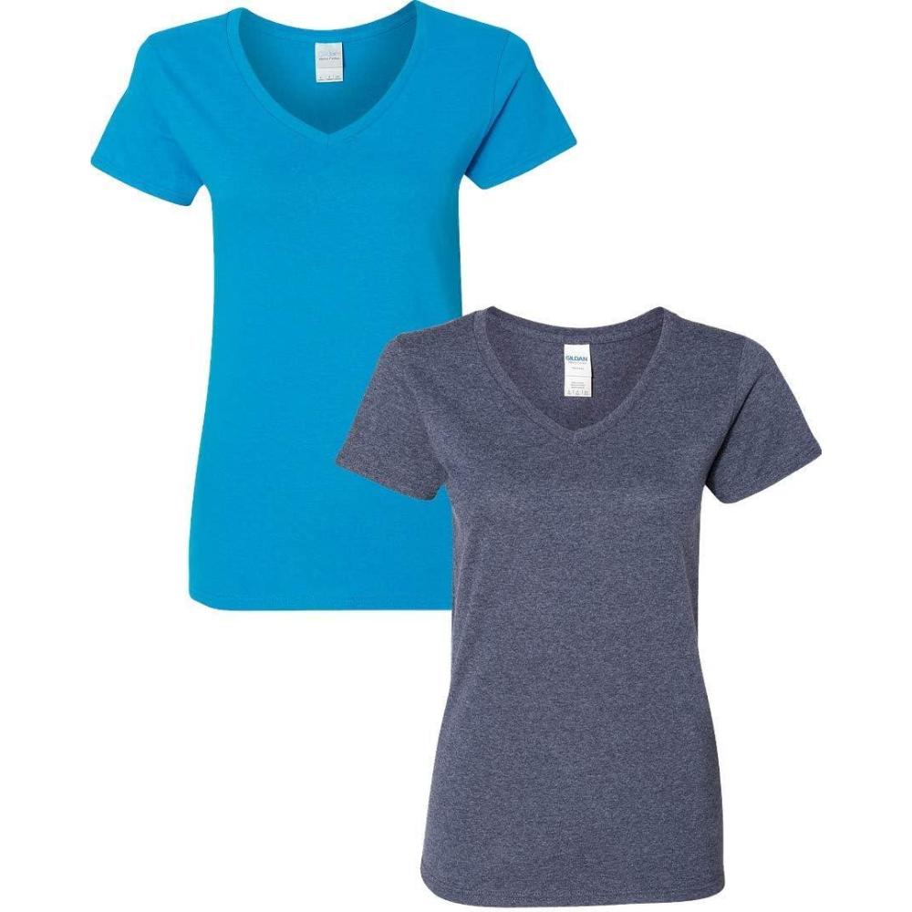 imageGildan Womens Heavy Cotton VNeck TShirt 2PackSapphireHeathernavy