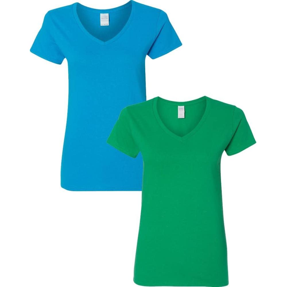 imageGildan Womens Heavy Cotton VNeck TShirt 2PackSapphireIrish Green