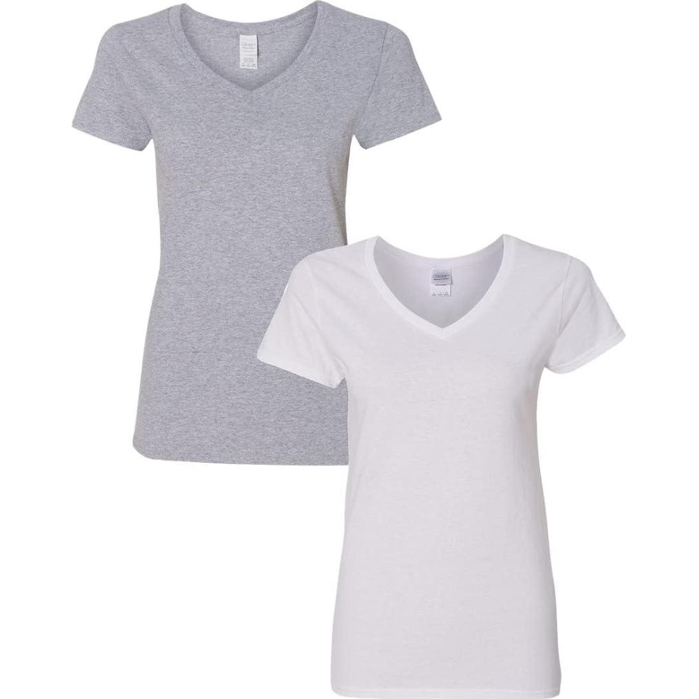 imageGildan Womens Heavy Cotton VNeck TShirt 2PackSport Gray  White