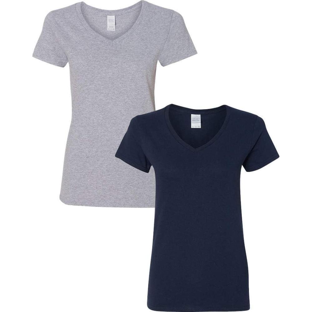 imageGildan Womens Heavy Cotton VNeck TShirt 2PackSportgrayNavy