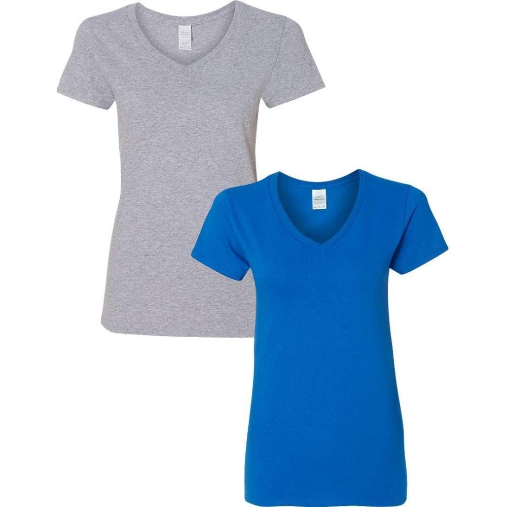 imageGildan Womens Heavy Cotton VNeck TShirt 2PackSportgrayRoyal