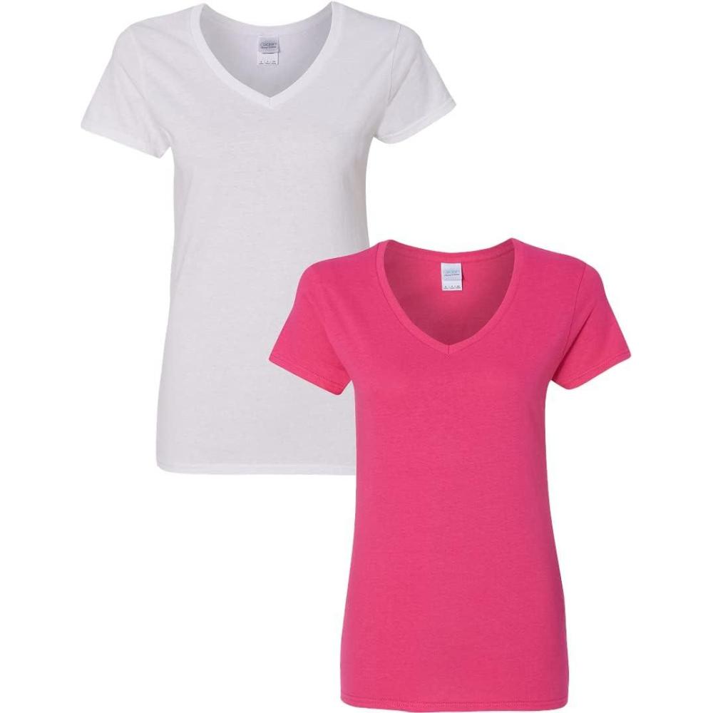 imageGildan Womens Heavy Cotton VNeck TShirt 2PackWhite  Heliconia