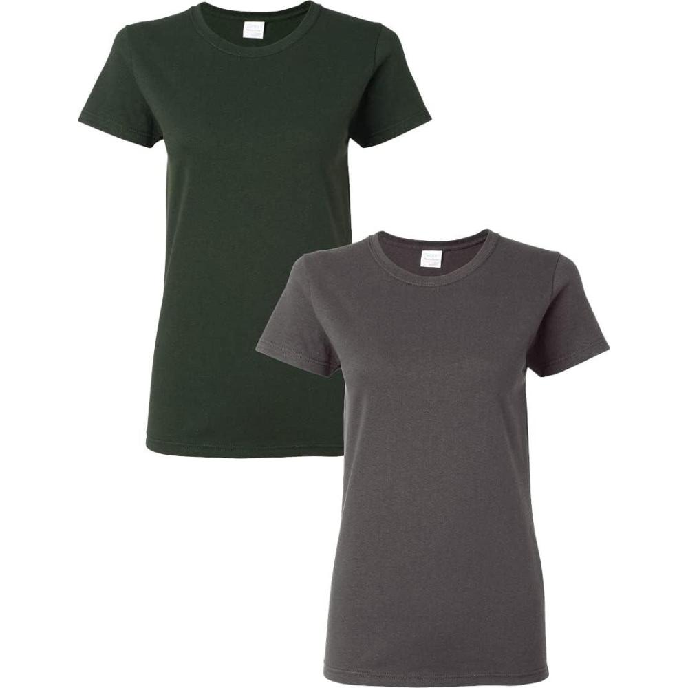 imageGildan Womens Softstyle Cotton TShirt Style G64000l MultipackForestgreencharcoal