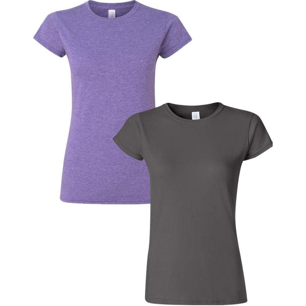 imageGildan Womens Softstyle Cotton TShirt Style G64000l MultipackHeatherpurplecharcoal