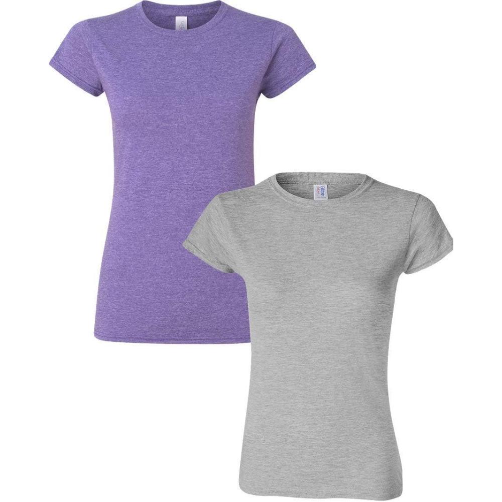imageGildan Womens Softstyle Cotton TShirt Style G64000l MultipackHeatherpurplesportgray