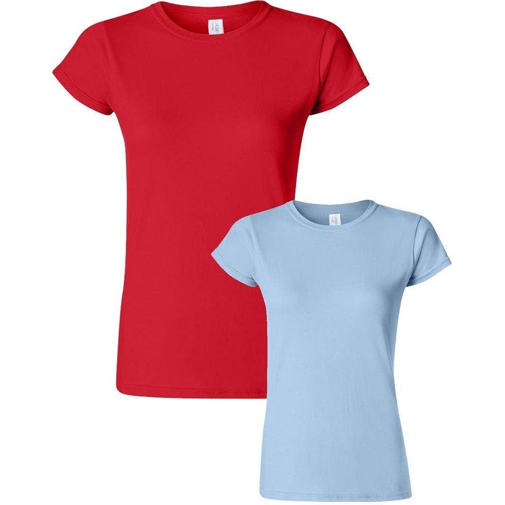 imageGildan Womens Softstyle Cotton TShirt Style G64000l MultipackRedlightblue