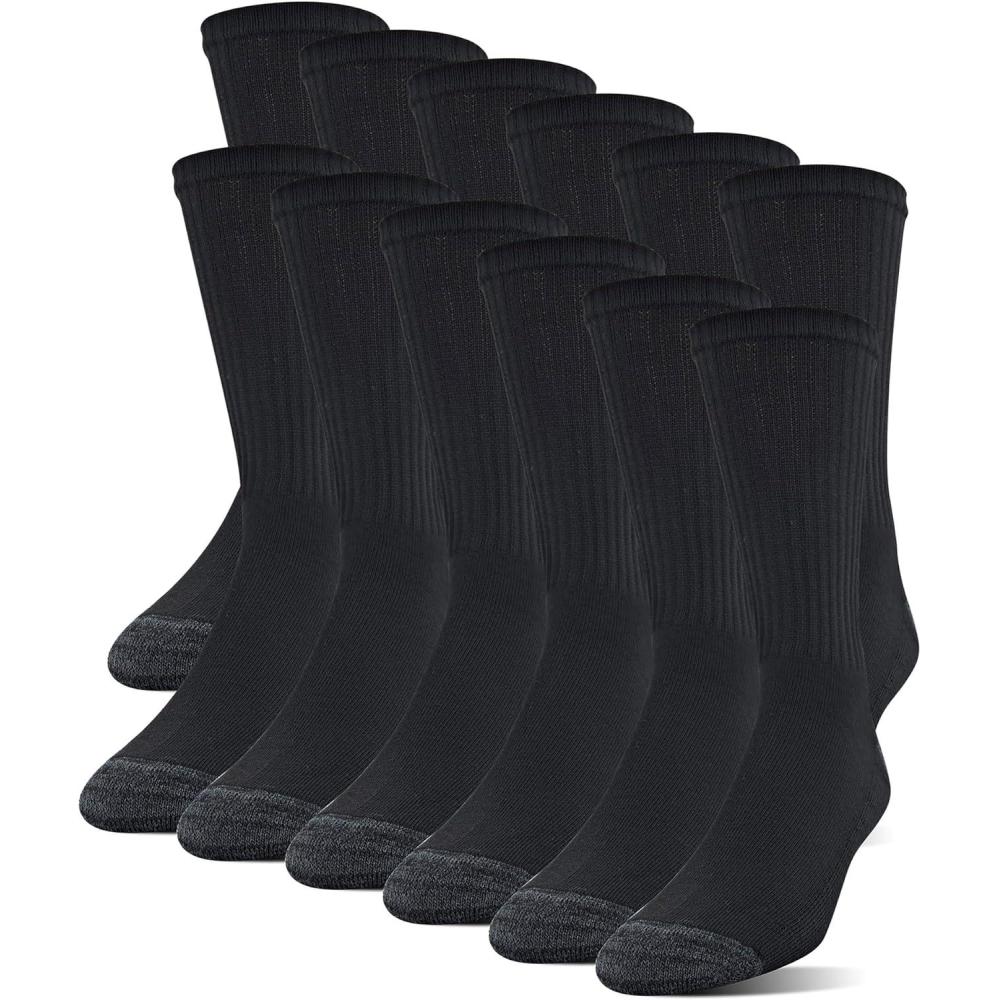 imageGildan mens Polyester Half Cushion Crew Socks 12pairsBlack