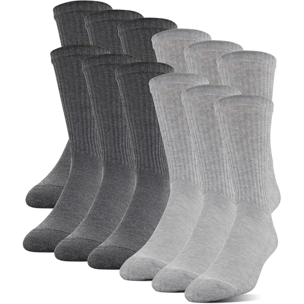 imageGildan mens Polyester Half Cushion Crew Socks 12pairsGrey