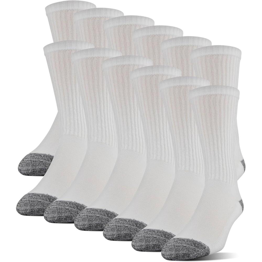 imageGildan mens Polyester Half Cushion Crew Socks 12pairsWhite