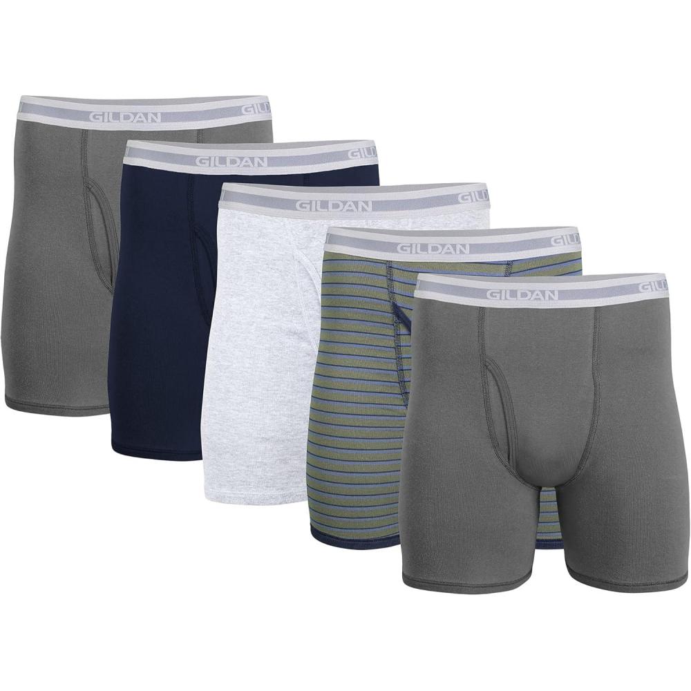 imageGildan mens Underwear Boxer Briefs MultipackCharcoalNavySport GreyMilitary StripeCharcoal 5pack Classic Length