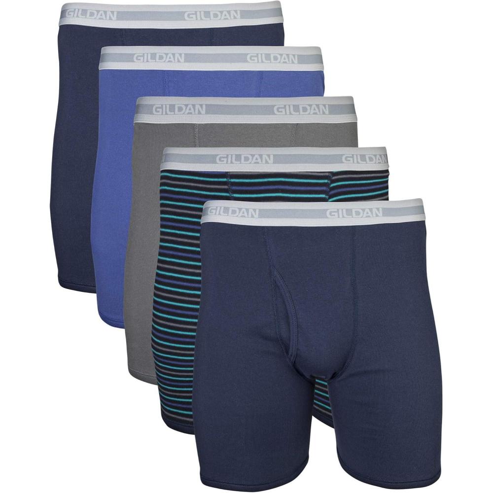 imageGildan mens Underwear Boxer Briefs MultipackMixed Navy 5pack Classic Length