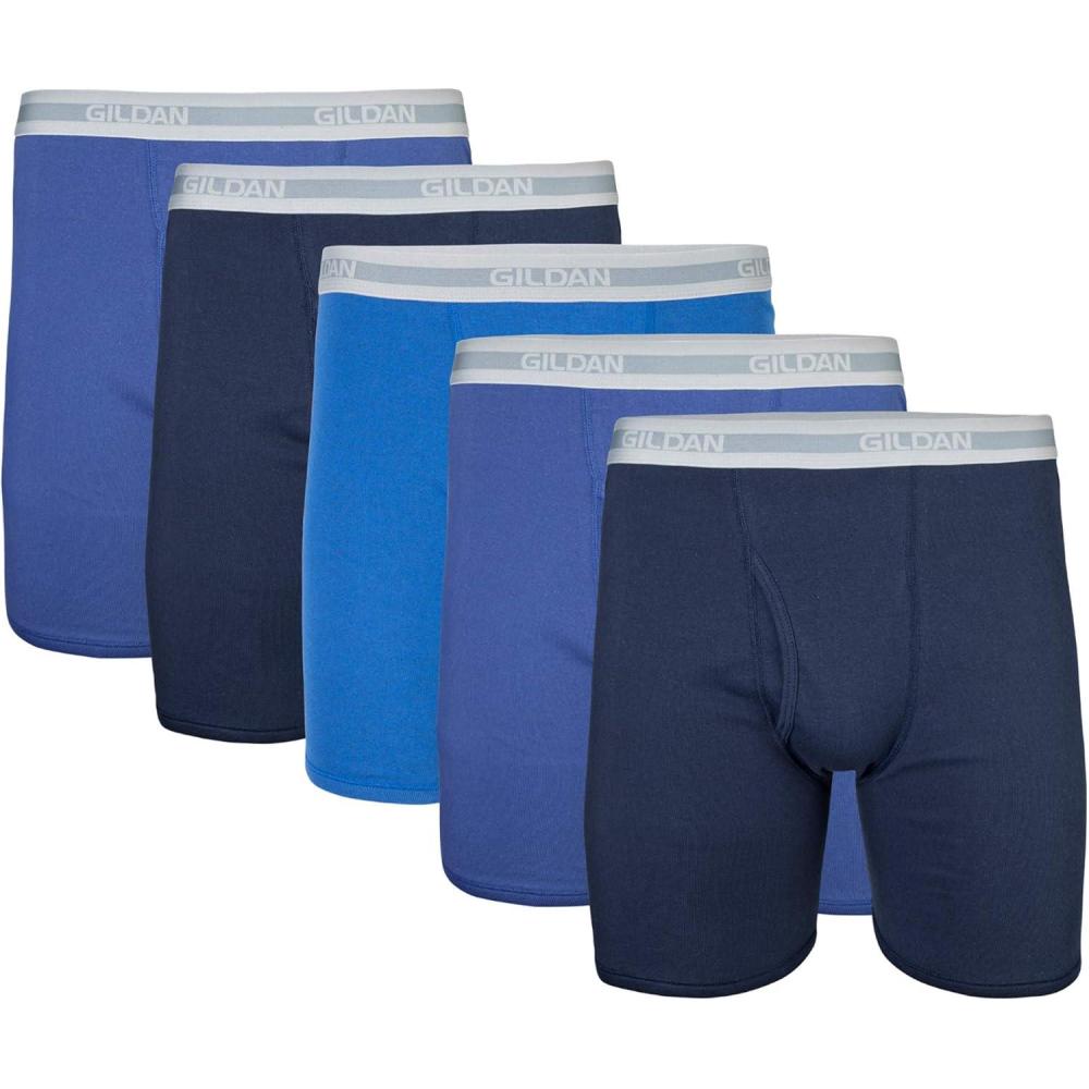 imageGildan mens Underwear Boxer Briefs MultipackNavyMetro BlueAntique Royal 5pack  Classic Length