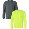 Gildan Adult DryBlend Long Sleeve T-Shirt, Style G8400, 2-Pack((1) Safety Green + (1) Dark Heather)