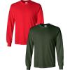 Gildan Adult DryBlend Long Sleeve T-Shirt, Style G8400, 2-Pack(Red/Forest Green)