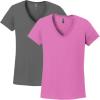 Gildan Women’s Heavy Cotton V-Neck T-Shirt, 2-Pack((1) Azalea + (1) Charcoal)