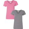 Gildan Women’s Heavy Cotton V-Neck T-Shirt, 2-Pack((1) Azalea + (1) Graphite Heather)