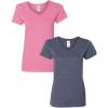 Gildan Women’s Heavy Cotton V-Neck T-Shirt, 2-Pack((1) Azalea + (1) Heather Navy)
