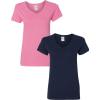 Gildan Women’s Heavy Cotton V-Neck T-Shirt, 2-Pack((1) Azalea + (1) Navy)
