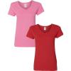 Gildan Women’s Heavy Cotton V-Neck T-Shirt, 2-Pack((1) Azalea + (1) Red)
