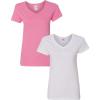 Gildan Women’s Heavy Cotton V-Neck T-Shirt, 2-Pack((1) Azalea + (1) White)