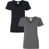 Gildan Women’s Heavy Cotton V-Neck T-Shirt, 2-Pack((1) Black + (1) Charcoal)