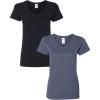 Gildan Women’s Heavy Cotton V-Neck T-Shirt, 2-Pack((1) Black + (1) Heather Navy)