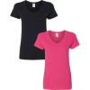 Gildan Women’s Heavy Cotton V-Neck T-Shirt, 2-Pack((1) Black + (1) Heliconia)