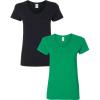 Gildan Women’s Heavy Cotton V-Neck T-Shirt, 2-Pack((1) Black + (1) Irish Green)