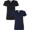 Gildan Women’s Heavy Cotton V-Neck T-Shirt, 2-Pack((1) Black + (1) Navy)