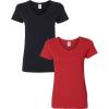 Gildan Women’s Heavy Cotton V-Neck T-Shirt, 2-Pack((1) Black + (1) Red)