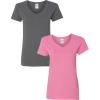 Gildan Women’s Heavy Cotton V-Neck T-Shirt, 2-Pack((1) Charcoal + (1) Azalea)