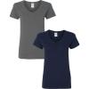 Gildan Women’s Heavy Cotton V-Neck T-Shirt, 2-Pack((1) Charcoal + (1) Navy)