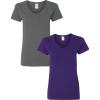 Gildan Women’s Heavy Cotton V-Neck T-Shirt, 2-Pack((1) Charcoal + (1) Purple)