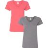 Gildan Women’s Heavy Cotton V-Neck T-Shirt, 2-Pack((1) Coral Silk + (1) Graphite Heather)
