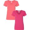 Gildan Women’s Heavy Cotton V-Neck T-Shirt, 2-Pack((1) Coral Silk + (1) Heliconia)