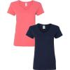 Gildan Women’s Heavy Cotton V-Neck T-Shirt, 2-Pack((1) Coral Silk + (1) Navy)