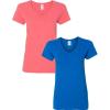 Gildan Women’s Heavy Cotton V-Neck T-Shirt, 2-Pack((1) Coral Silk + (1) Royal)
