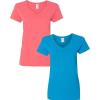 Gildan Women’s Heavy Cotton V-Neck T-Shirt, 2-Pack((1) Coral Silk + (1) Sapphire)